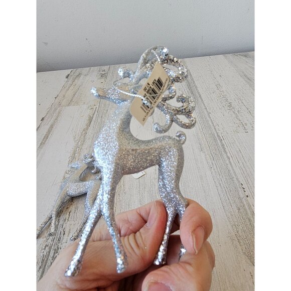 Macys Holiday Lane silver reindeer deer ornament glitter Xmas tree set - Picture 8 of 8